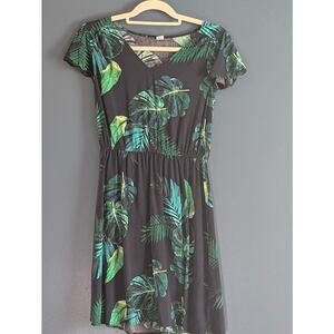 Old Navy Blue Green Tropical Dress Hawaiian Print Lightweight VNeckWomen S Small